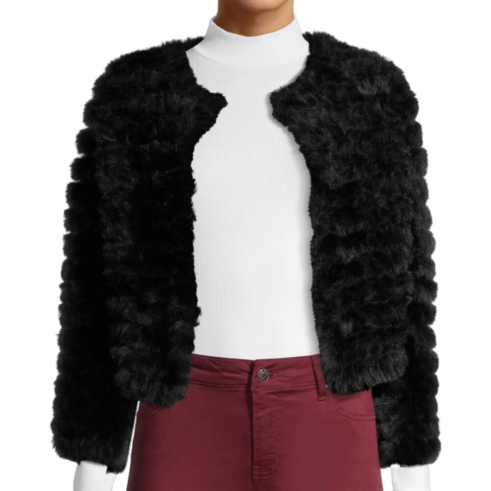 BCBGMaxAzria Size Small Black Faux Fur Jacket